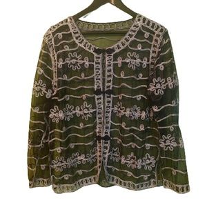 Vintage 80’s 90’s sheer Asian black blouse jacket with metallic embroidery